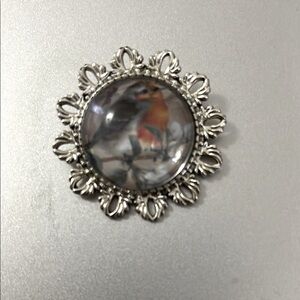 Vintage Robin Bird Brooch with Silver Frame
